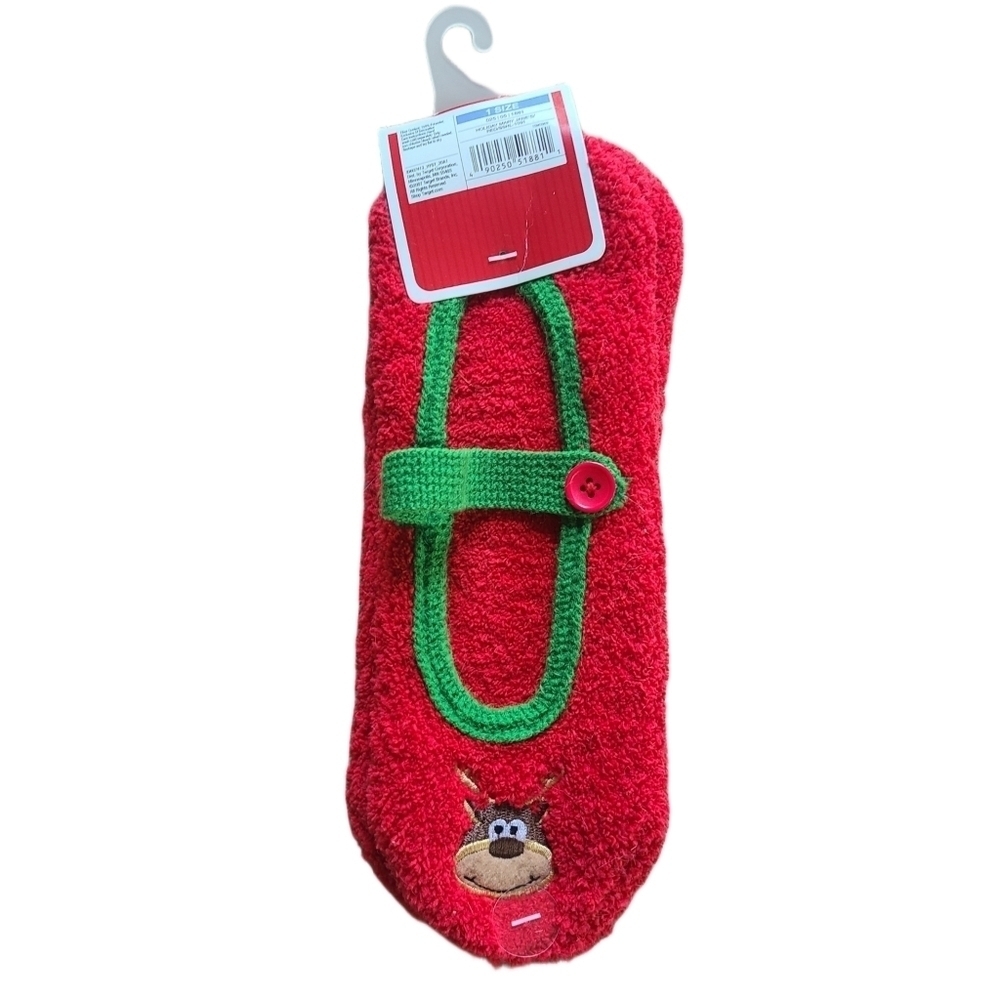Holiday Mary Jane's Red & Green Reindeer Christmas Slippers - NWT